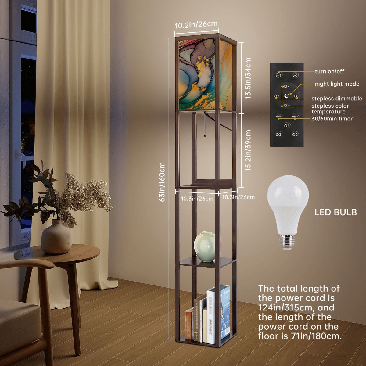 Golden Clouds" – Premium Smart Shelf Floor Lamp | 3-Color LED & USB Charging Station (Made in USA)