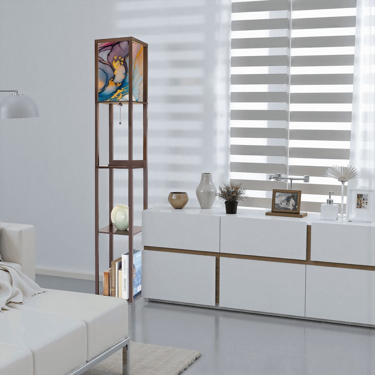 Golden Clouds" – Premium Smart Shelf Floor Lamp | 3-Color LED & USB Charging Station (Made in USA)