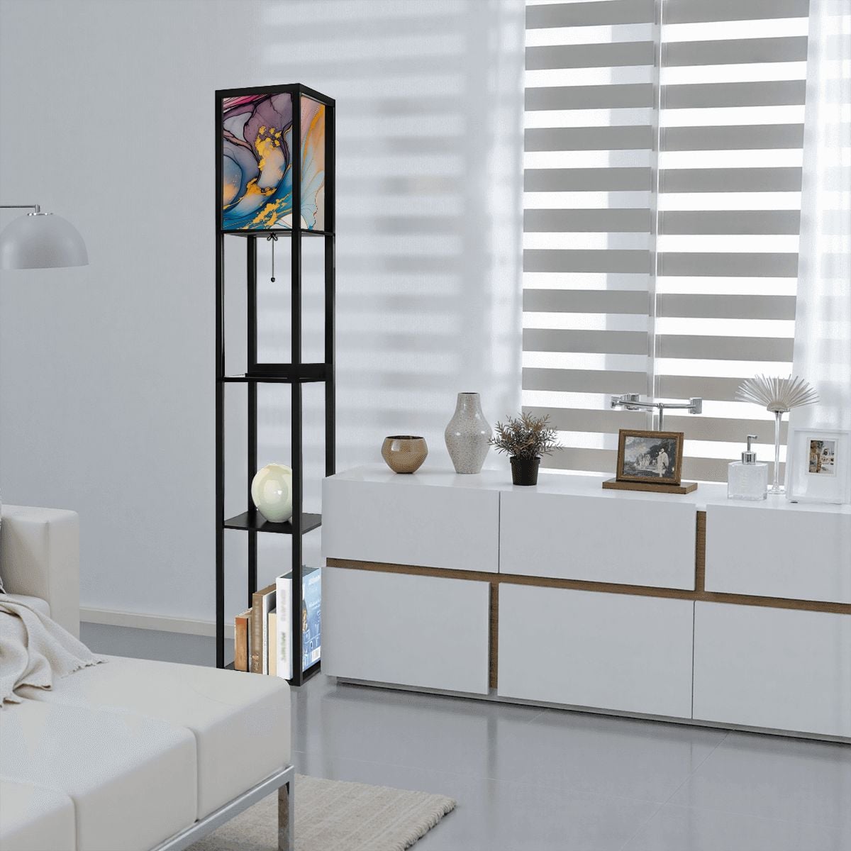 Golden Clouds" – Premium Smart Shelf Floor Lamp | 3-Color LED & USB Charging Station (Made in USA)