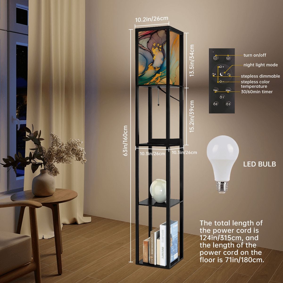 Golden Clouds" – Premium Smart Shelf Floor Lamp | 3-Color LED & USB Charging Station (Made in USA)