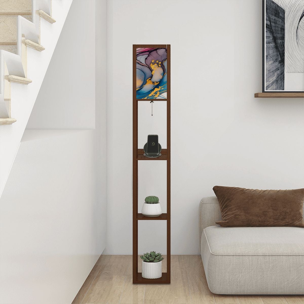 Golden Clouds" – Premium Smart Shelf Floor Lamp | 3-Color LED & USB Charging Station (Made in USA)