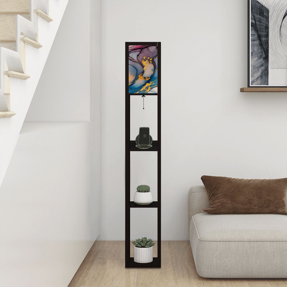 Golden Clouds" – Premium Smart Shelf Floor Lamp | 3-Color LED & USB Charging Station (Made in USA)